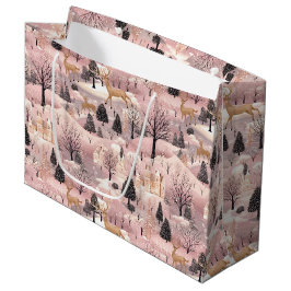 Snowy Pink Deer Forest Groot Cadeauzakje