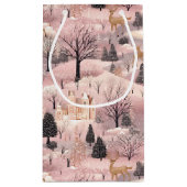 Snowy Pink Deer Forest Klein Cadeauzakje (Achterkant)