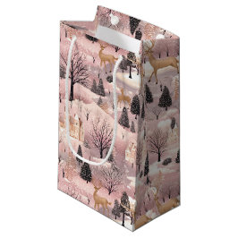 Snowy Pink Deer Forest Klein Cadeauzakje