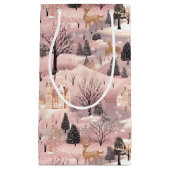 Snowy Pink Deer Forest Klein Cadeauzakje (Voorkant)