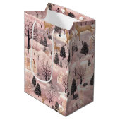 Snowy Pink Deer Forest Medium Cadeauzakje (Voorkant Gekanteld)