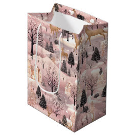 Snowy Pink Deer Forest Medium Cadeauzakje