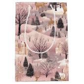 Snowy Pink Deer Forest Medium Cadeauzakje (Voorkant)