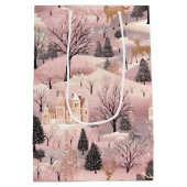 Snowy Pink Deer Forest Medium Cadeauzakje (Achterkant)