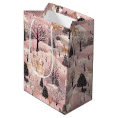 Snowy Pink Deer Forest Medium Cadeauzakje (Achterkant Gekanteld)