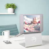 Snowy Pink Snoep Land Fairy Castle Sticker (Laptop op bureau)
