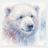 Snowy Polar Beer Waterverf Vierkante Sticker (Voorkant)