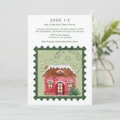 Snowy Postage Stamp Holiday Open House Invitation Kaart (Staand voorkant)