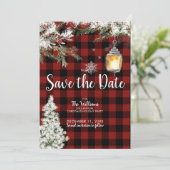 Snowy Pset Kerstfeestdag Opslaan Datum Kaart (Staand voorkant)