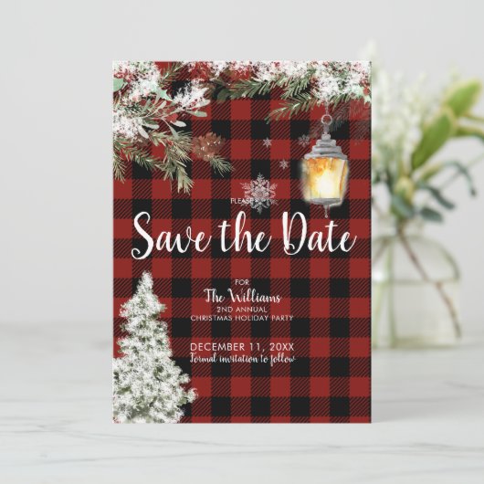 Snowy Pset Kerstfeestdag Opslaan Datum Kaart (Staand voorkant)