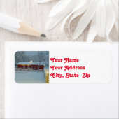 Snowy Red Barn Boerderij Kerst retour adreslabel Etiket (Insitu)