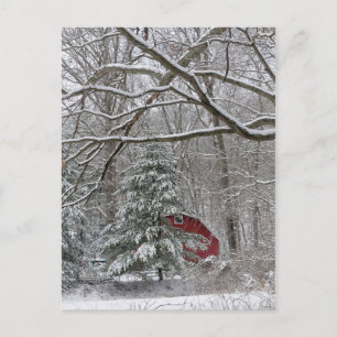 Snowy Red Barn Briefkaart