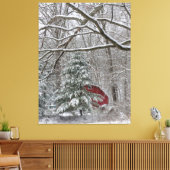 Snowy Red Barn Canvas Afdruk (Insitu (Woonkamer))