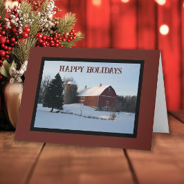 Snowy Red Barn Country Christmas Feestdagen Kaart