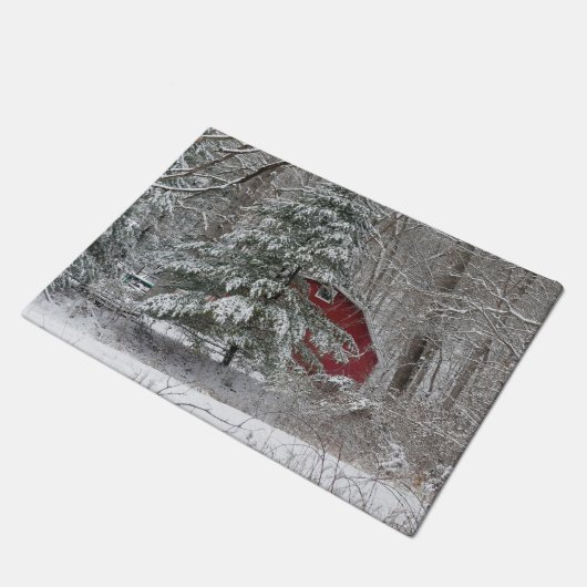 Snowy Red Barn Deurmat (Schuin)