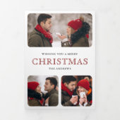 Snowy Red Barn Forest Fotocollage Kerstmis Drieluik Wenskaart (Cover)