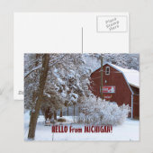 SNOWY RED BARN, HELLO from MICHIGAN! Briefkaart (Voorkant / Achterkant)
