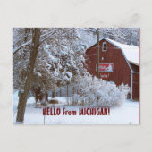SNOWY RED BARN, HELLO from MICHIGAN! Briefkaart (Voorkant)