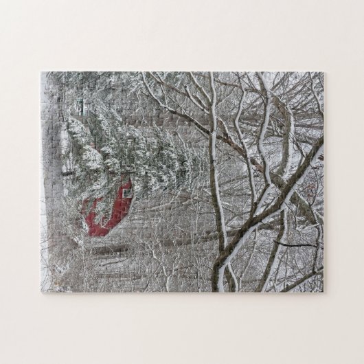 Snowy Red Barn Legpuzzel (Horizontaal)