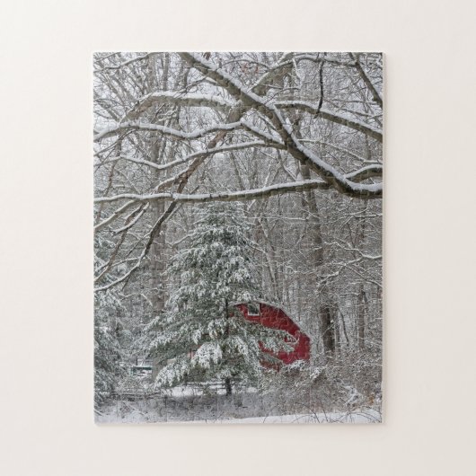 Snowy Red Barn Legpuzzel (Verticaal)