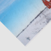 Snowy Red Barn onder een Crystal Blue Sky Tissuepapier (Detail)