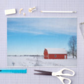 Snowy Red Barn onder een Crystal Blue Sky Tissuepapier (Craft)