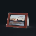 Snowy Red Barn Prestige Kerstdag Nederlandse kerst Feestdagen Kaart<br><div class="desc">Stuur Prestige Kerstdag,  Nederlandse feestdag,  met deze charmante feestkaart met een schilderachtig landfoto van een sneeuwbedekte rotswieg en silo bij zonsopgang op een koude winterochtend. Voeg je eigen persoonlijke vakantiebericht toe aan familie en vrienden.</div>