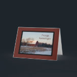 Snowy Red Barn Prestige Kerstdag Nederlandse kerst Feestdagen Kaart<br><div class="desc">Stuur Prestige Kerstdag,  Nederlandse feestdag,  met deze charmante feestkaart met een schilderachtig landfoto van een sneeuwbedekte rotswieg en silo bij zonsopgang op een koude winterochtend. Voeg je eigen persoonlijke vakantiebericht toe aan familie en vrienden.</div>