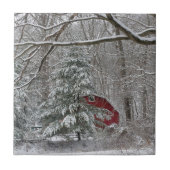 Snowy Red Barn Tegeltje (Voorkant)