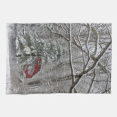 Snowy Red Barn Theedoek (Horizontaal)