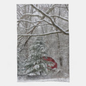 Snowy Red Barn Theedoek (Verticaal)