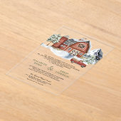 Snowy Red Barn Winter Christmas Wedding Acryl Uitnodigingen (Laagn)