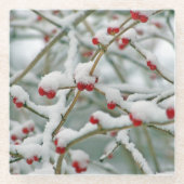 Snowy Red Berries Winter Scene Glazen Onderzetter (Voorkant)