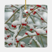 Snowy Red Berries Winter Scene Keramisch Ornament (Achterkant)