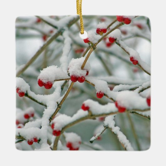 Snowy Red Berries Winter Scene Keramisch Ornament (Voorkant)