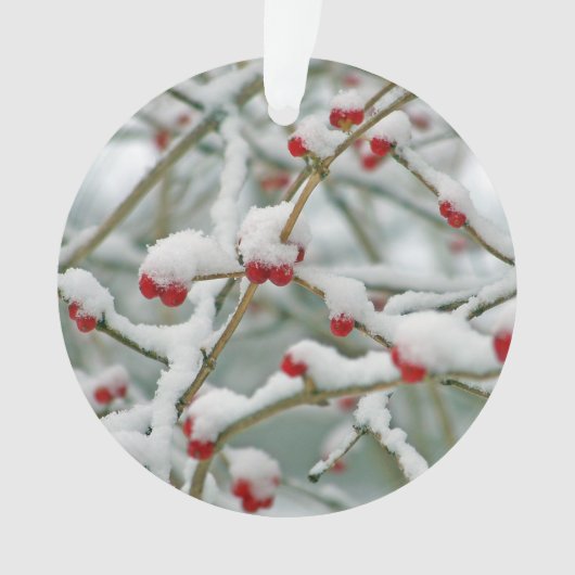 Snowy Red Berries Winter Scene Ornament (voorkant)