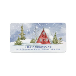Snowy Red Cabin Label