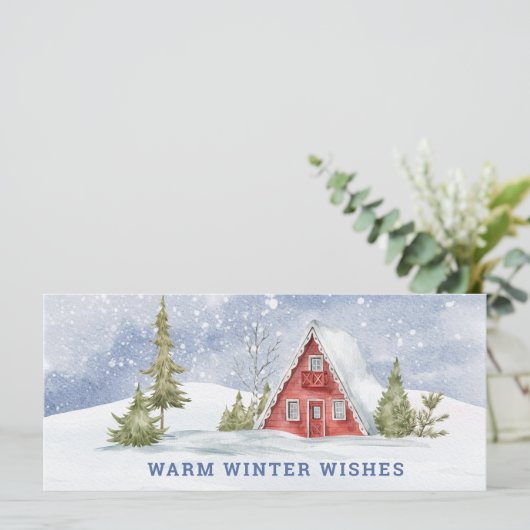 Snowy Red Cabin | Warme winterwensen (Staand voorkant)