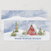 Snowy Red Cabin | Warme winterwensen (Voorkant / Achterkant)