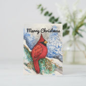 Snowy Red Cardinaal Merry Kerstmis Briefkaart (Staand voorkant)