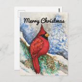 Snowy Red Cardinaal Merry Kerstmis Briefkaart (Voorkant / Achterkant)
