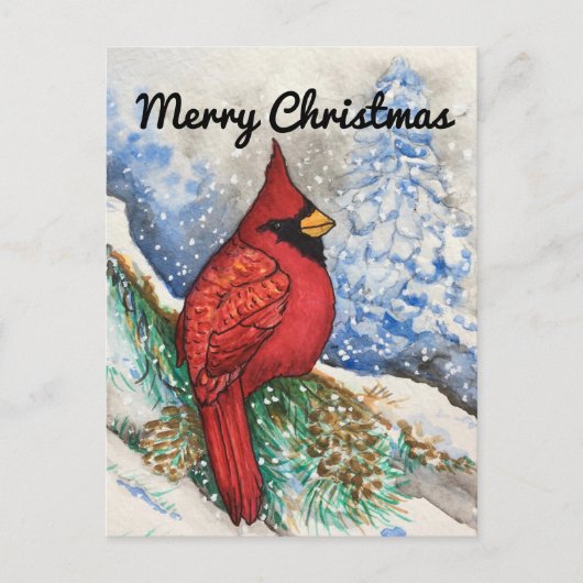 Snowy Red Cardinaal Merry Kerstmis Briefkaart (Voorkant)