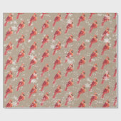 Snowy Red Cardinal Bird Kraft Paper Wrapping Cadeaupapier (Vlak)