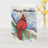 Snowy Red Cardinal Merry Christmas Kaart (Gele Bloem)