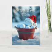 Snowy Red Christmas Golf Ball Bucket Feestdagen Kaart (Voorkant)