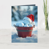 Snowy Red Christmas Golf Ball Bucket Feestdagen Kaart (Voorkant)