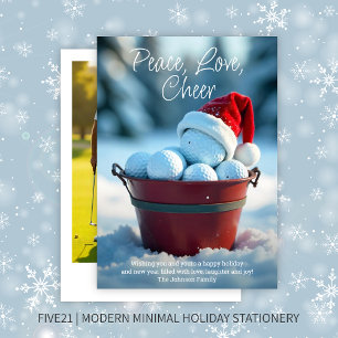 Snowy Red Christmas Golf Ball Bucket Foto Feestdagenkaart