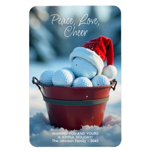 Snowy Red Christmas Golf Ball Bucket Holiday Magneet (Verticaal)