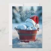 Snowy Red Christmas Golf Ball Bucket Holiday Party Kaart (Voorkant)