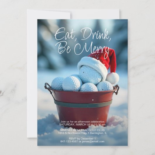 Snowy Red Christmas Golf Ball Bucket Holiday Party Kaart (Voorkant)